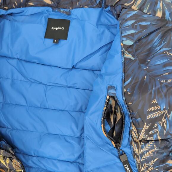 Desigual Blue Floral Puffer Padded Women's Ankor Jacket w Hood - US Size M - NWT - Picture 11 of 16